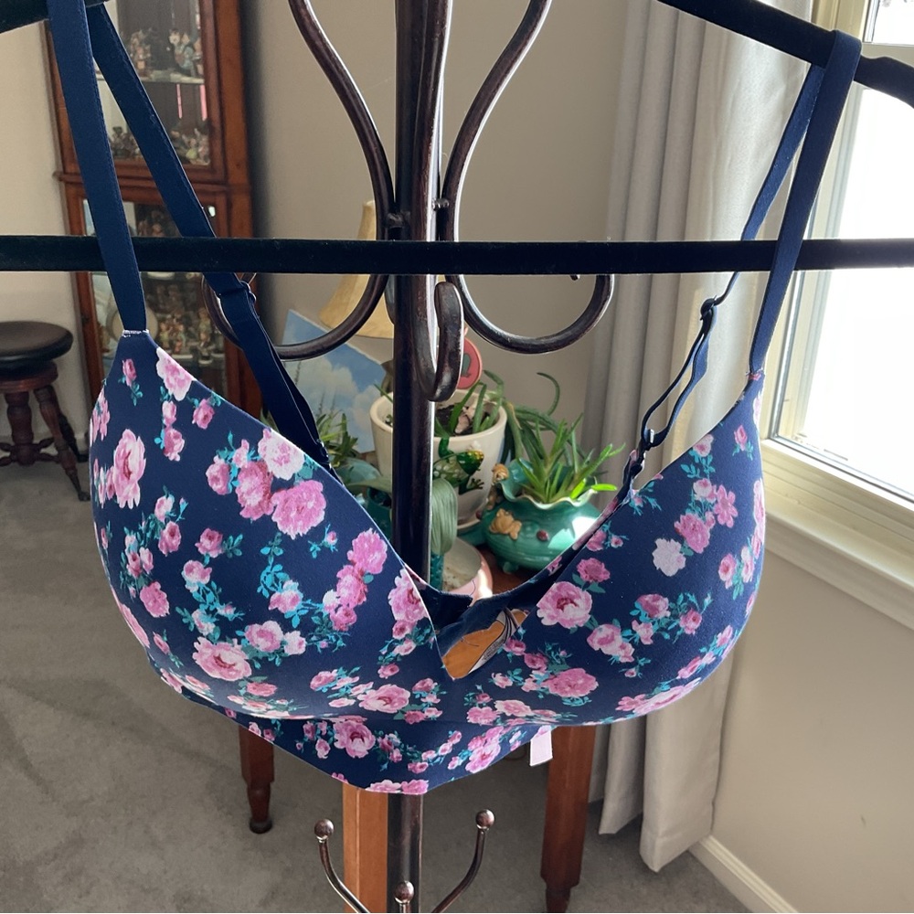 Victoria's Secret Floral Bra - Navy and Pink